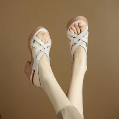 Thick Heel Leather Sandals