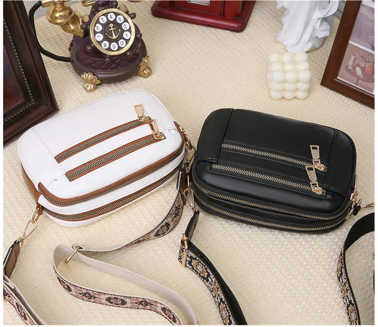 Violet Refined Leather Shoulder Bag with Adjustable Strap