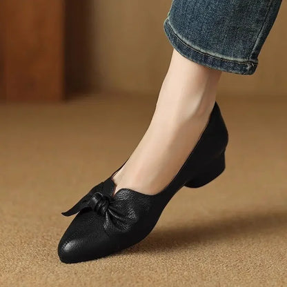 Low Heel Elegant Chunky Heels Pointed Toe Moccasins