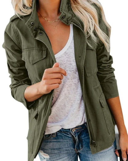 Emily Women's Casual Military-Style Jacket with Functional Pockets