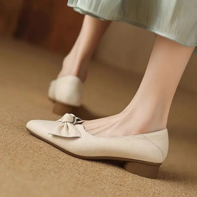 Low Heel Elegant Chunky Heels Pointed Toe Moccasins