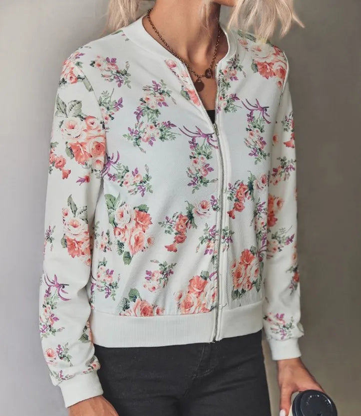 Hazel Floral Bomber Jacket – Lightweight Trendy Sporty Elegance