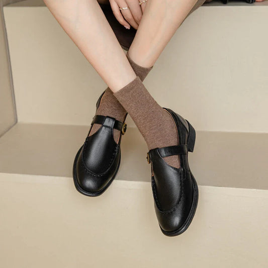 Low Heel Retro Brown Shoes