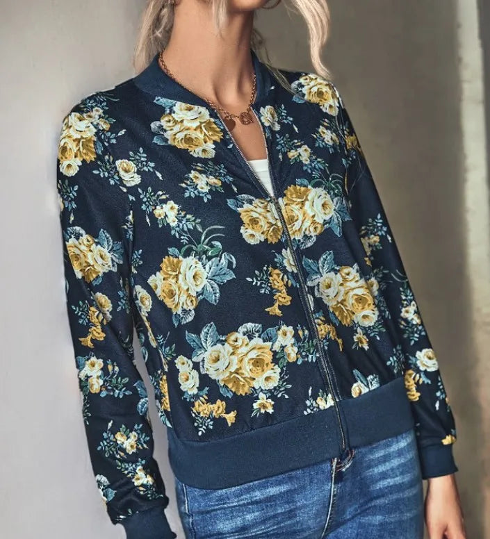 Hazel Floral Bomber Jacket – Lightweight Trendy Sporty Elegance