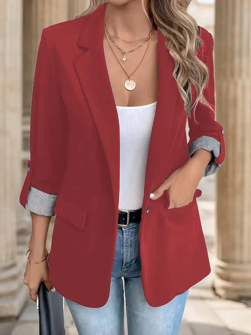 Selena Elegant Long Blazer with Rolled Sleeves Classic Fit