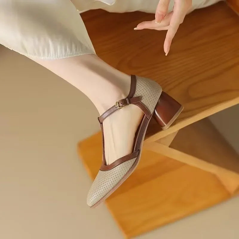 Mid Heel Square Head Shoes
