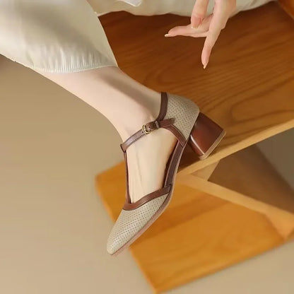 Mid Heel Square Head Shoes