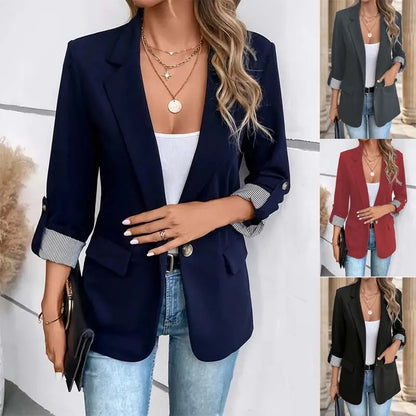 Selena Elegant Long Blazer with Rolled Sleeves Classic Fit