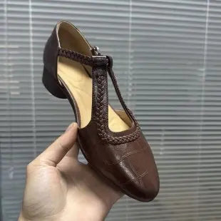 Textured T-Strap Flat Sandals