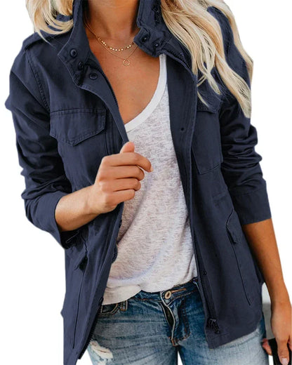 Emily Women's Casual Military-Style Jacket with Functional Pockets