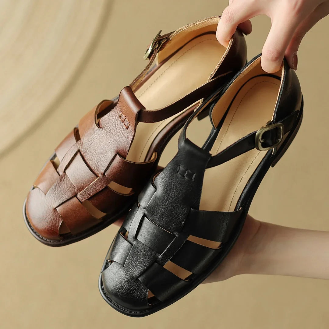 Narrow band braided T-strap Flats Sandals