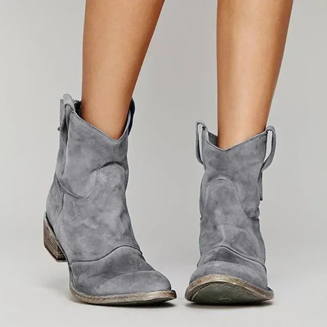 Vintage Cowboy Ankle Boots for Women – Low Heel, Spiked Toe