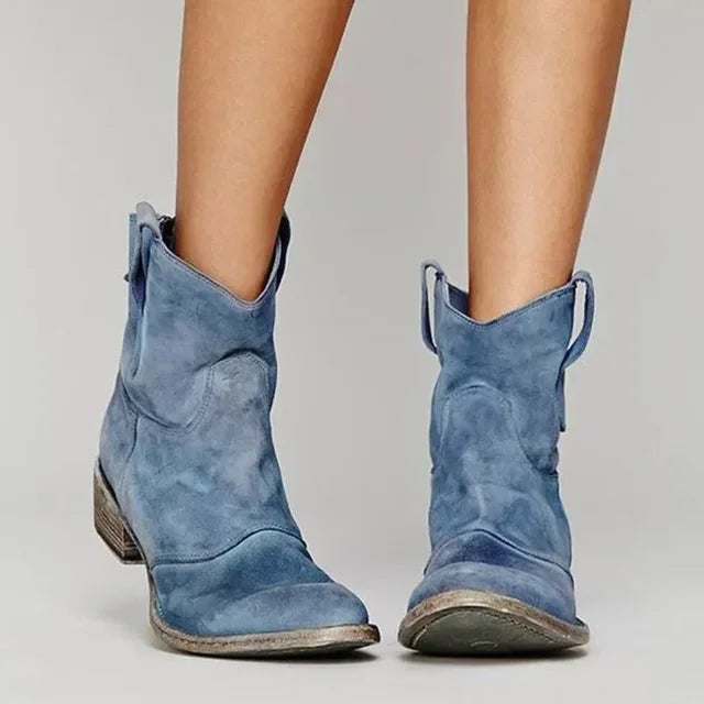 Vintage Cowboy Ankle Boots for Women – Low Heel, Spiked Toe