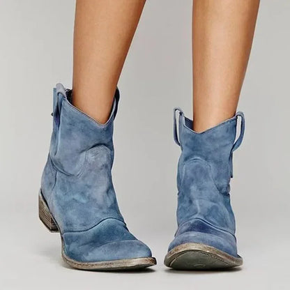 Vintage Cowboy Ankle Boots for Women – Low Heel, Spiked Toe