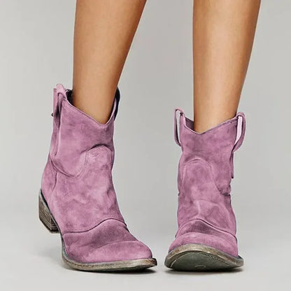 Vintage Cowboy Ankle Boots for Women – Low Heel, Spiked Toe
