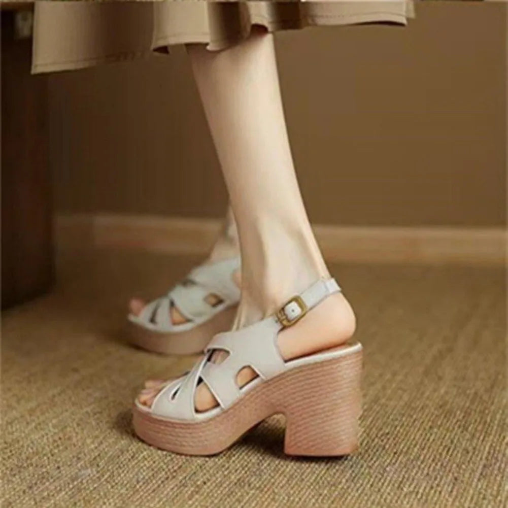 Thick Heel Leather Sandals