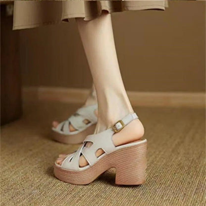 Thick Heel Leather Sandals