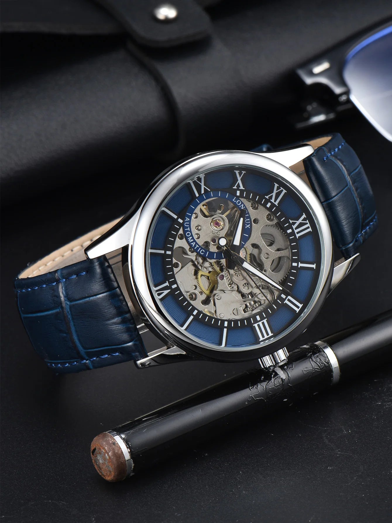 Automatic Watch Rome Wholesale Mechanical Wristwatches Waterproof Hollow Leather Mens Watch Men Gift