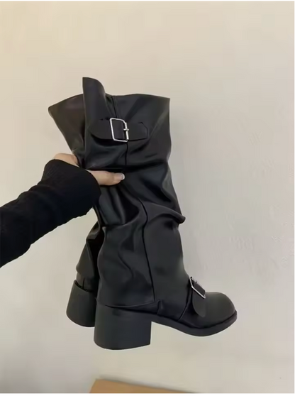 Debra –   Leather Platform Boots with Elegant Straps