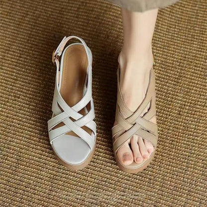 Thick Heel Leather Sandals