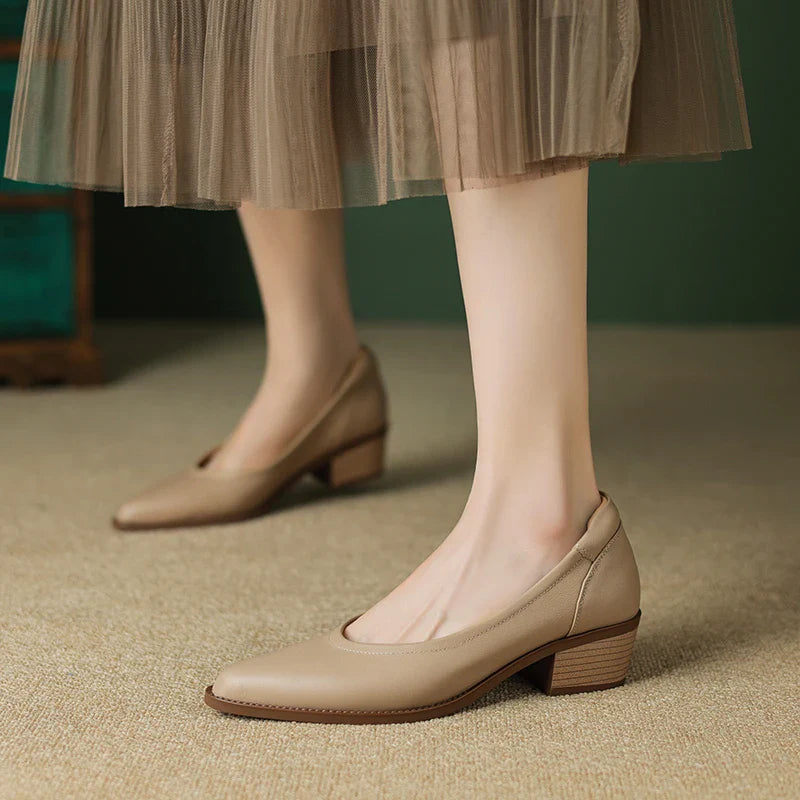 Leather Mid Heels Shoes
