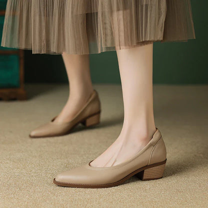 Leather Mid Heels Shoes