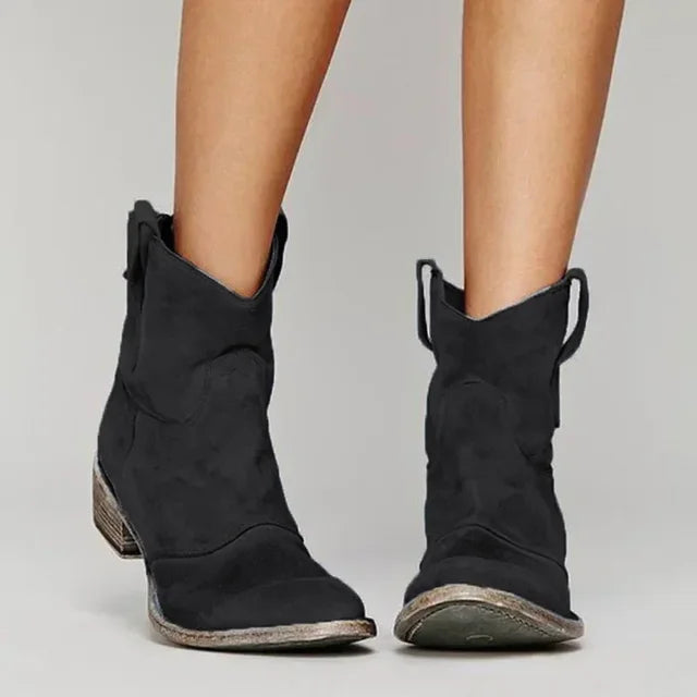 Vintage Cowboy Ankle Boots for Women – Low Heel, Spiked Toe