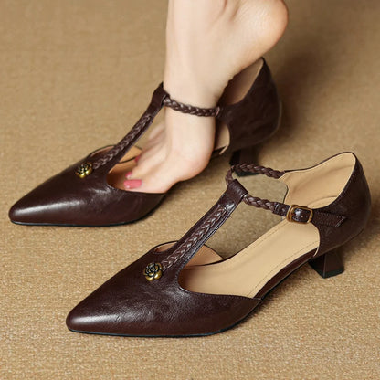 Genuine Leather T-strap Sandals