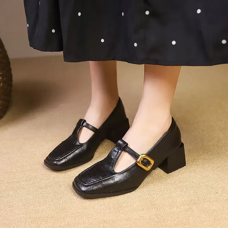 French Square Toe Mary Jane Shoes