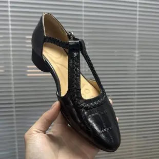 Textured T-Strap Flat Sandals