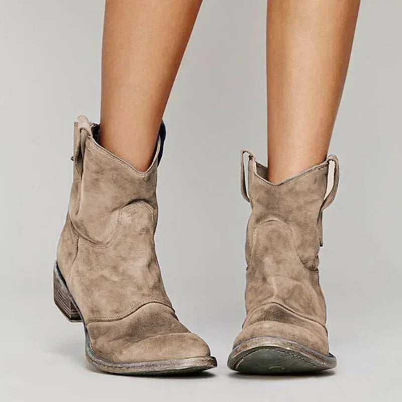 Vintage Cowboy Ankle Boots for Women – Low Heel, Spiked Toe