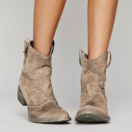 Vintage Cowboy Ankle Boots for Women – Low Heel, Spiked Toe
