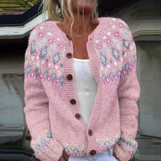 Sophie Pink Cardigan with Floral Print Soft Cozy Knit