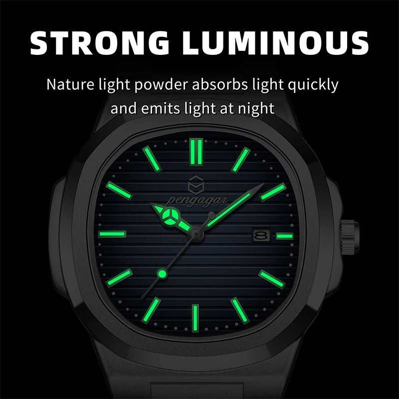 POEDAGAR Square Luxury Men Wristwatch Waterproof Luminous Date Stainless Steel Male Clock Business Sports Quartz Watches for Men
