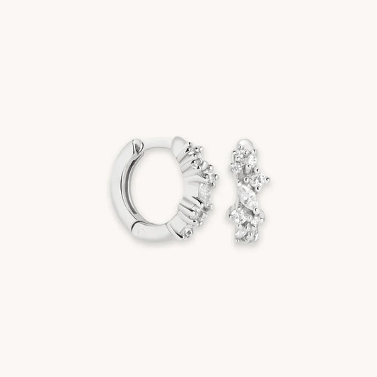 Crystal Cluster Huggies | White Gold 18k