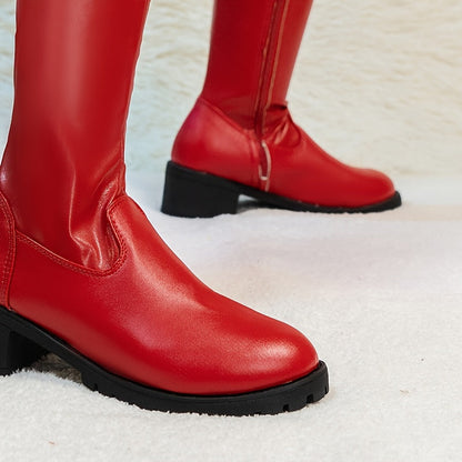Carlie-Chunky Heel Thigh High Boots