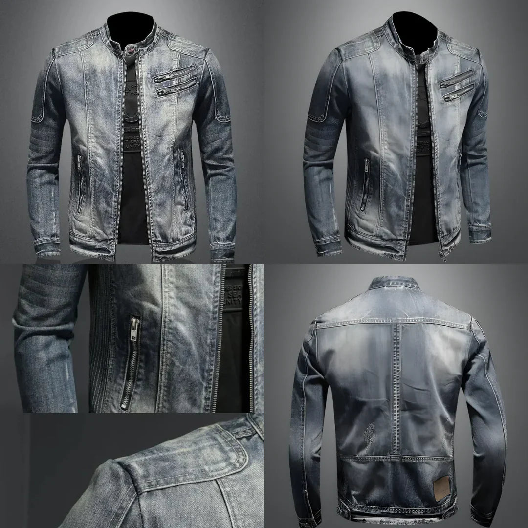 Retro jeansjack för herrar med klassisk bikerstil