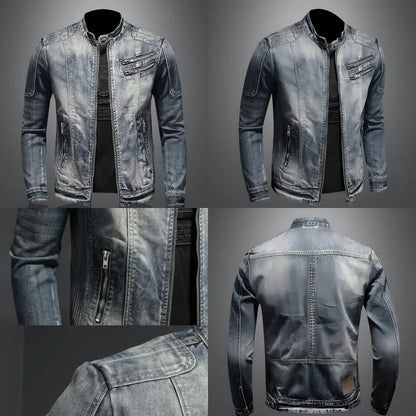 Retro jeansjack för herrar med klassisk bikerstil