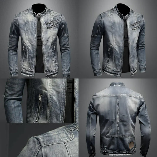 Retro jeansjack för herrar med klassisk bikerstil