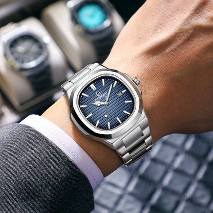POEDAGAR Square Luxury Men Wristwatch Waterproof Luminous Date Stainless Steel Male Clock Business Sports Quartz Watches for Men