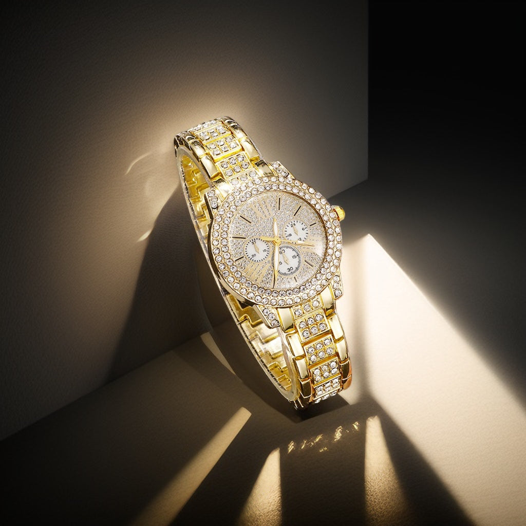 Women's quartz watch & Gold Jewellery Set