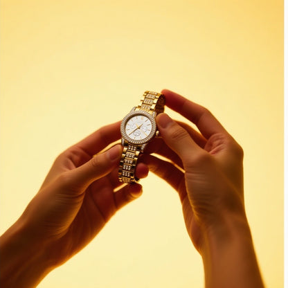 Women's quartz watch & Gold Jewellery Set